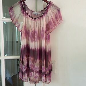 Silk blouse with flutter sleeve, tie dye